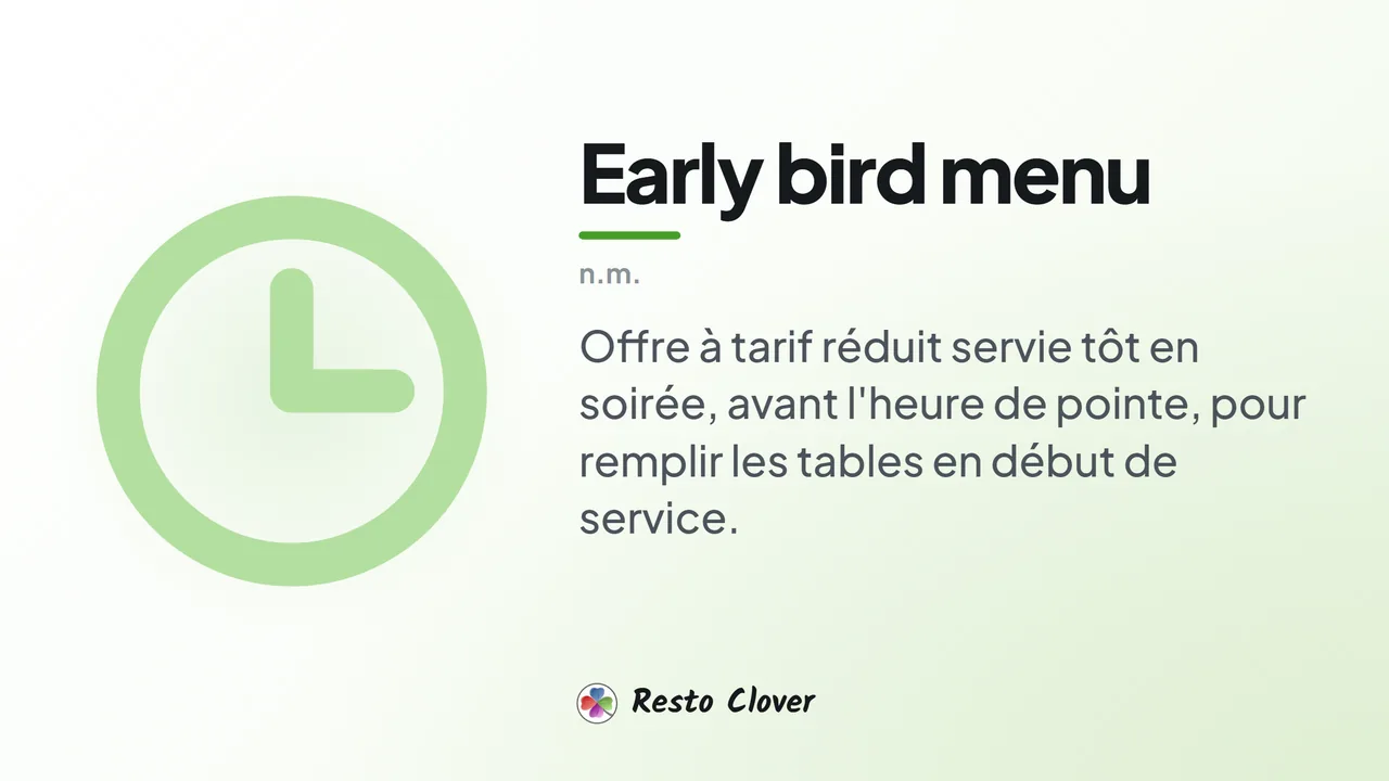 Early bird menu : d&eacute;finition &middot; Resto Clover