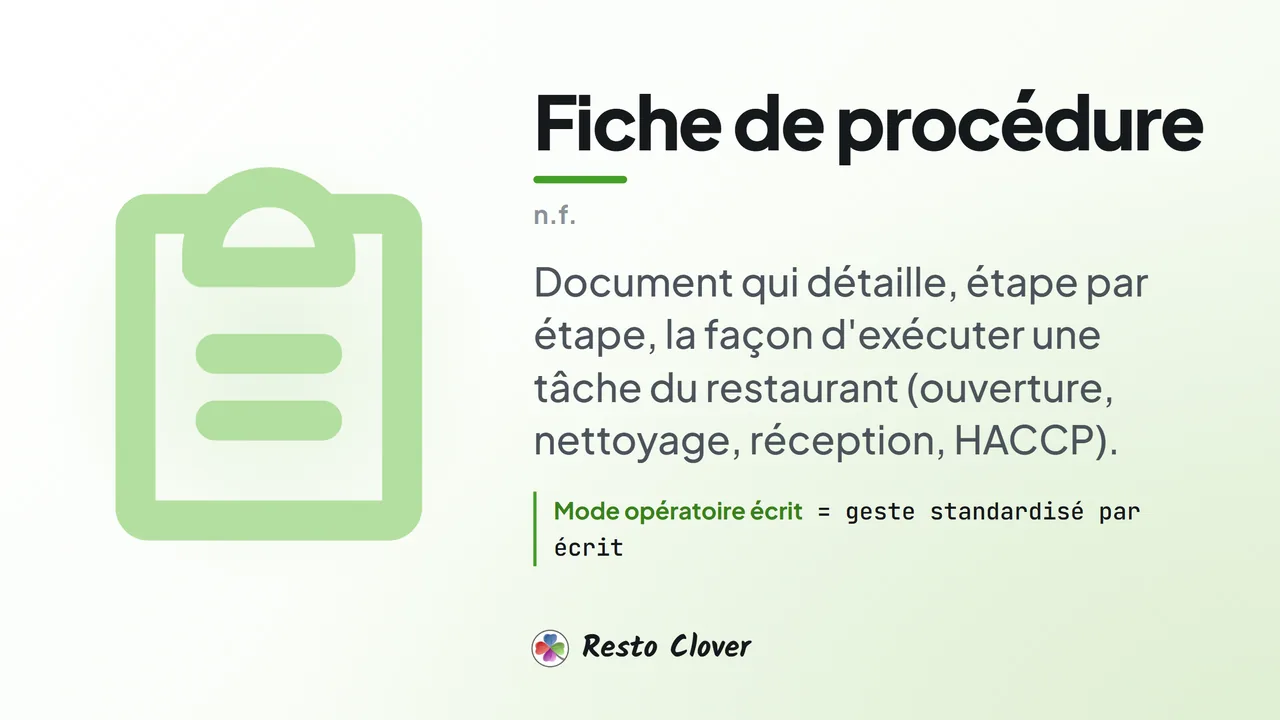Fiche de procédure : d&eacute;finition &middot; Resto Clover