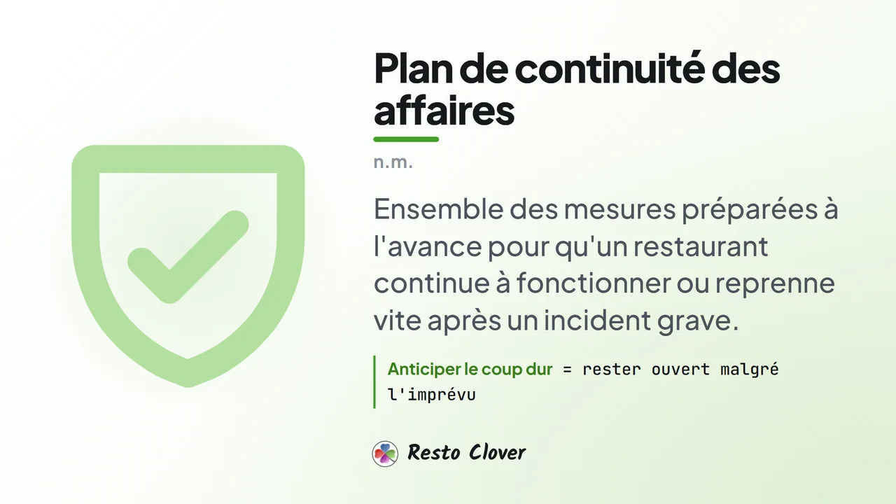 Plan de continuité des affaires : d&eacute;finition &middot; Resto Clover