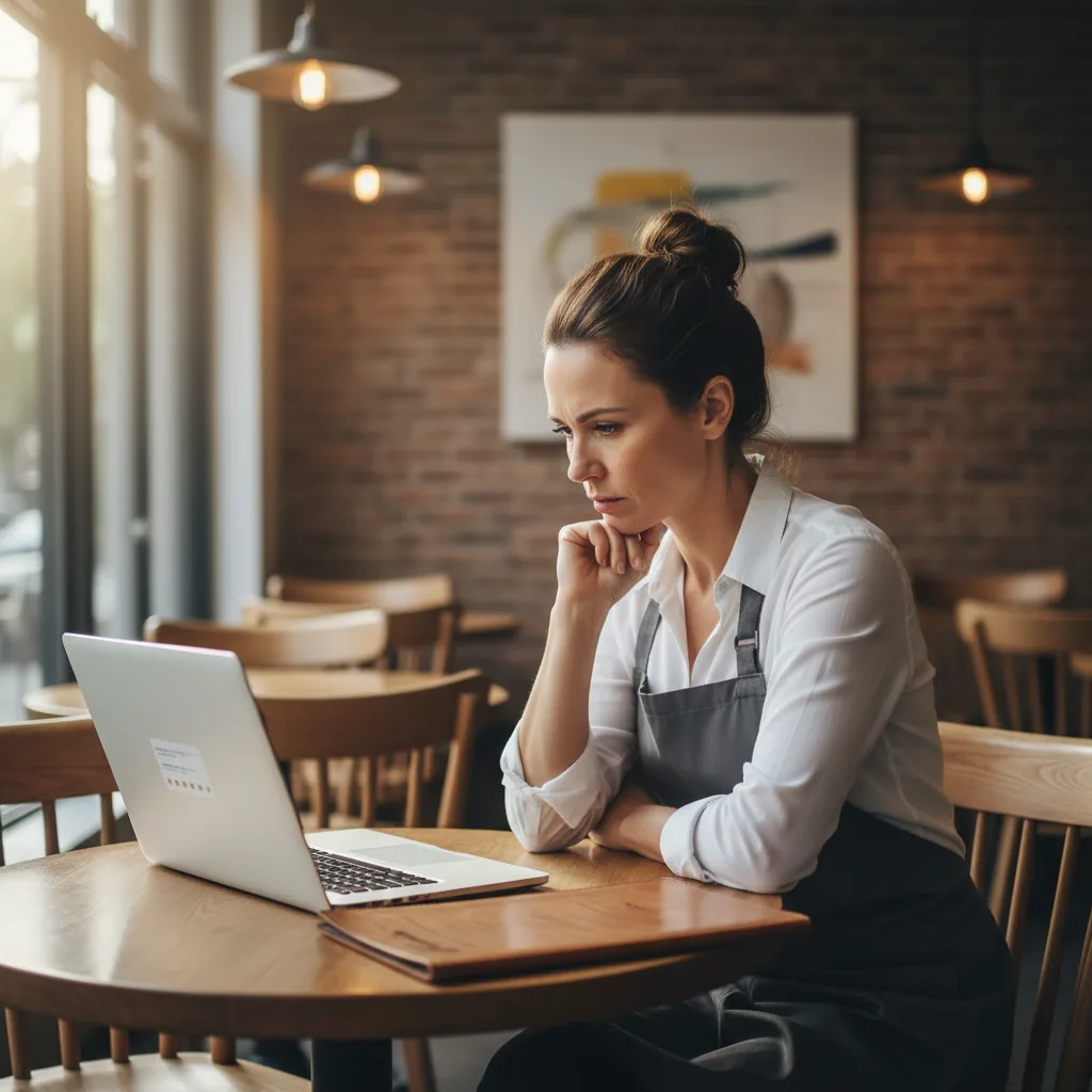 Restaurateur consultant les avis clients de son établissement sur son téléphone