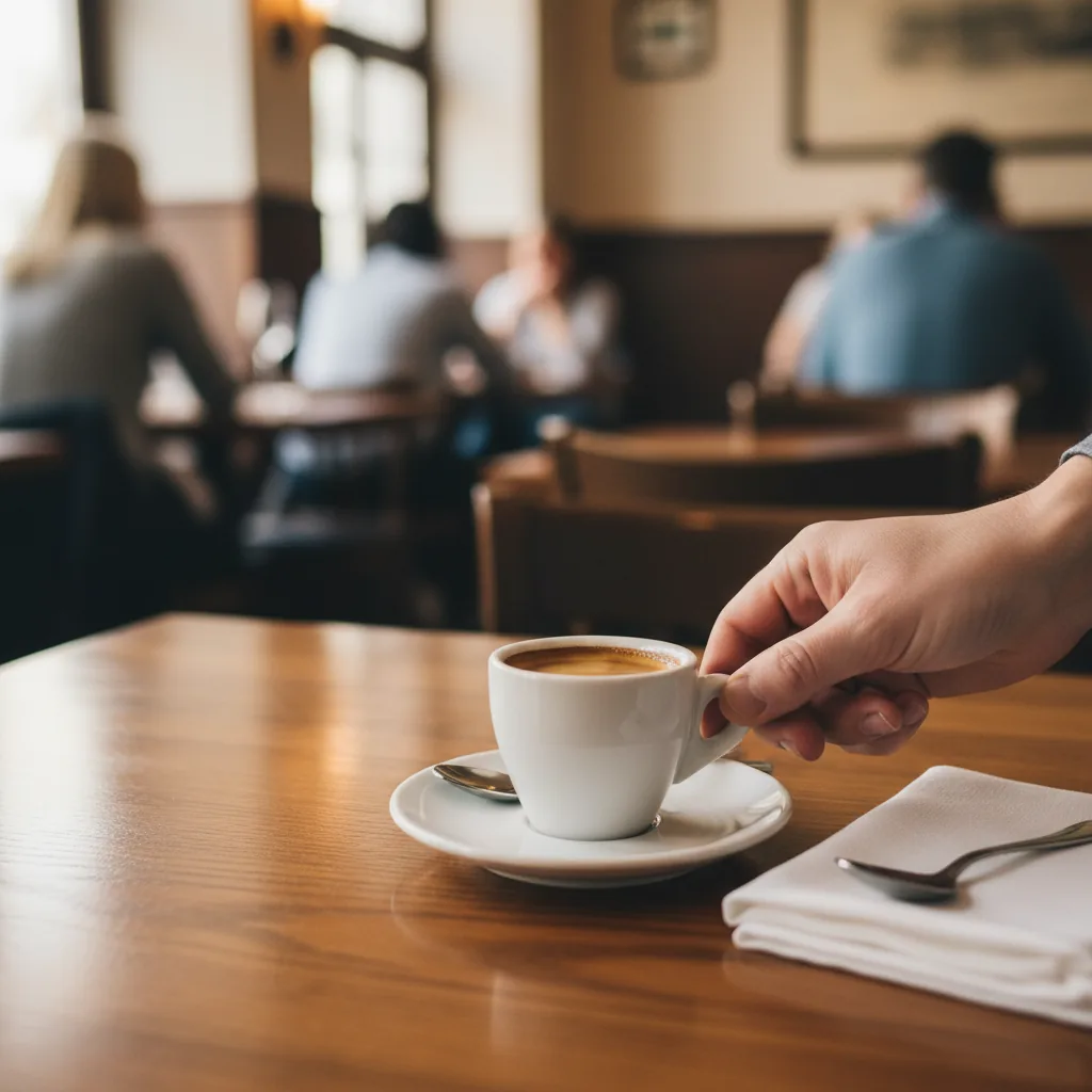 Café expresso servi en fin de repas dans un restaurant