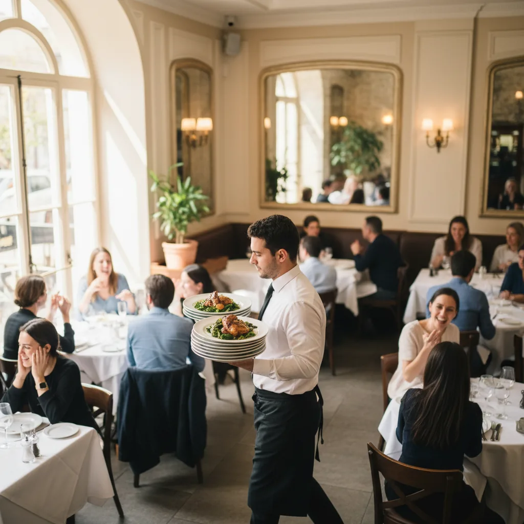 Salle de brasserie en plein service avec une rotation de tables rapide