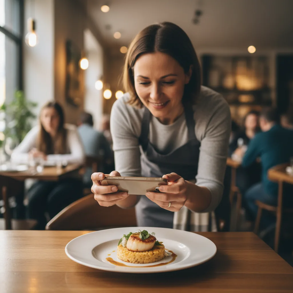 Restaurateur consultant sa fiche Google My Business sur son téléphone