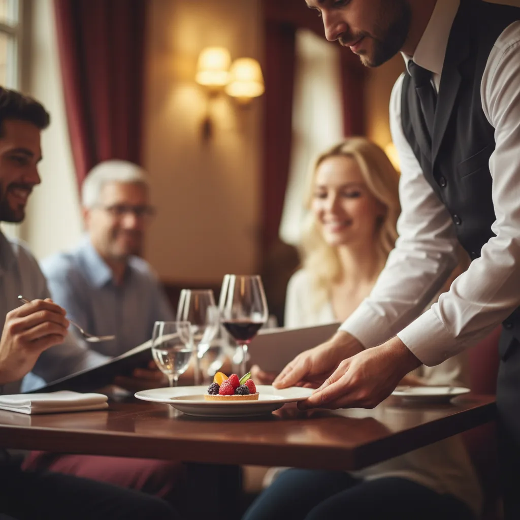 Serveur apportant un verre offert à une table de restaurant