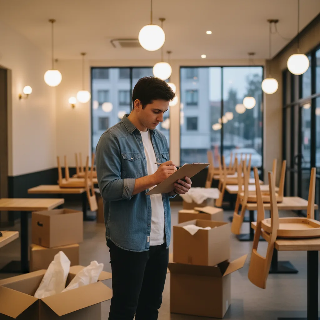 Rétroplanning d'ouverture de restaurant étalé sur un plan de travail