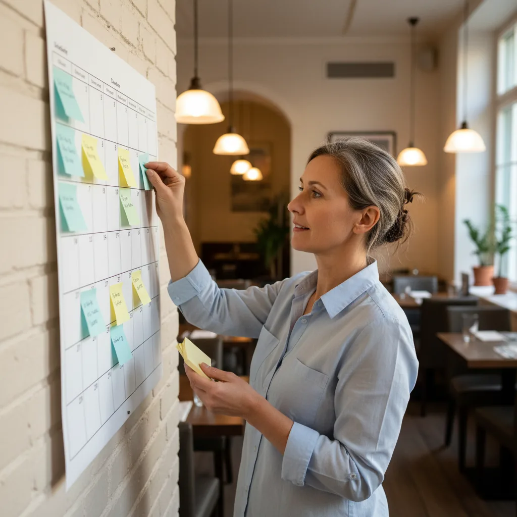 Restauratrice construisant le plan marketing annuel de son établissement