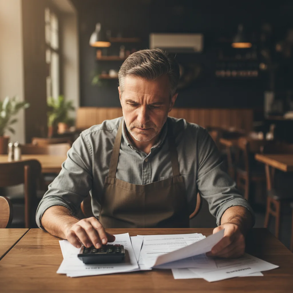 Restaurateur passant en revue ses postes de coûts en cuisine