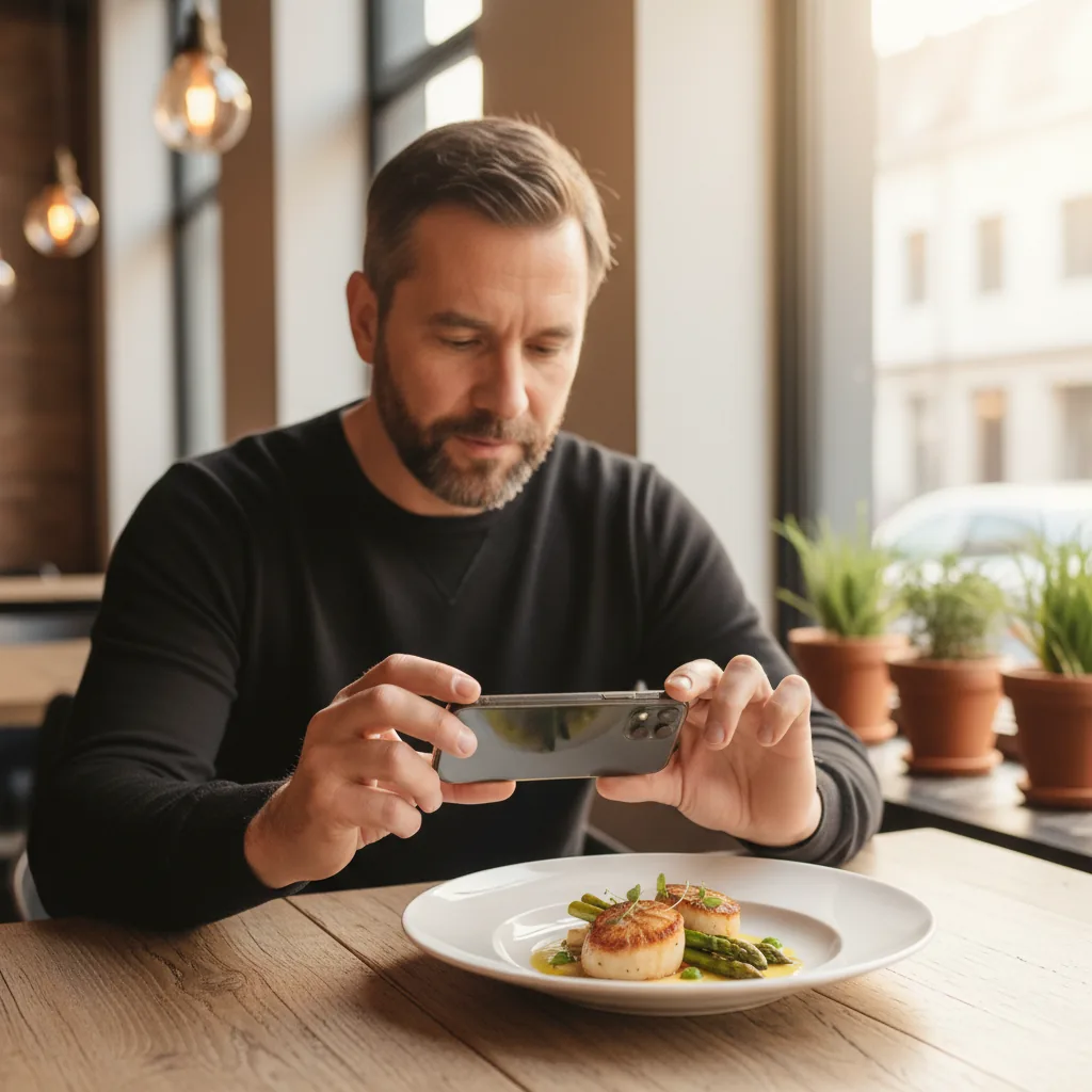 Restaurateur qui photographie un plat pour ses réseaux sociaux