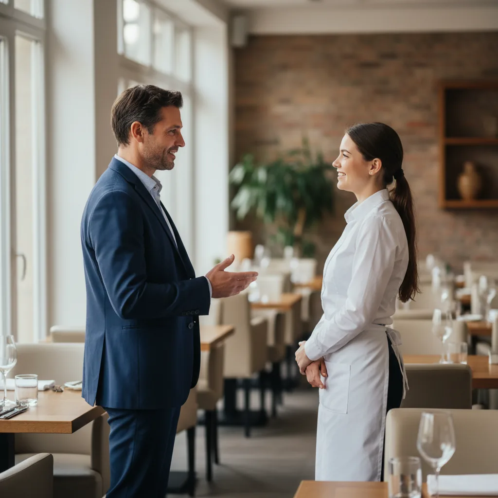 Équipe de restaurant en salle, ambiance de travail