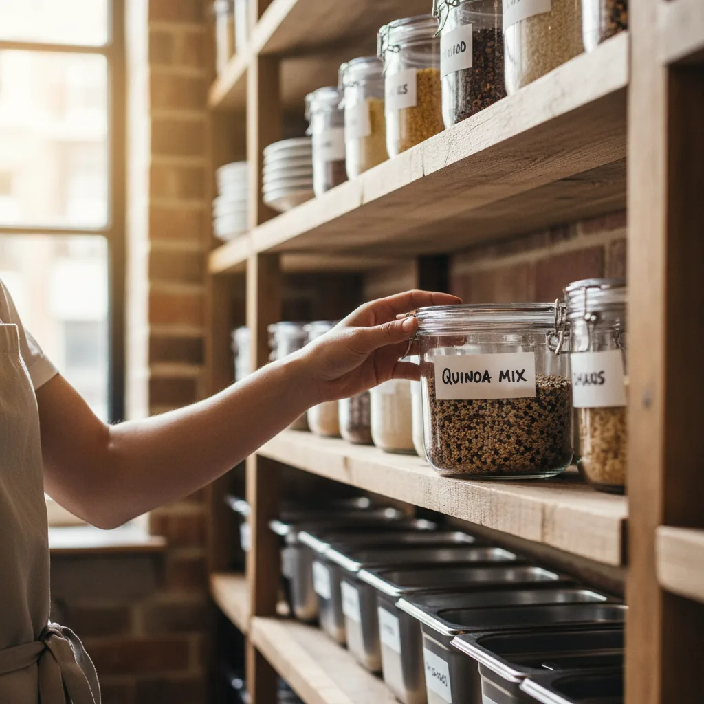 Restaurateur vérifiant la rotation de ses stocks en réserve