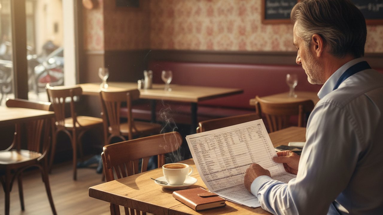 Restaurateur préparant son plan de trésorerie hebdomadaire