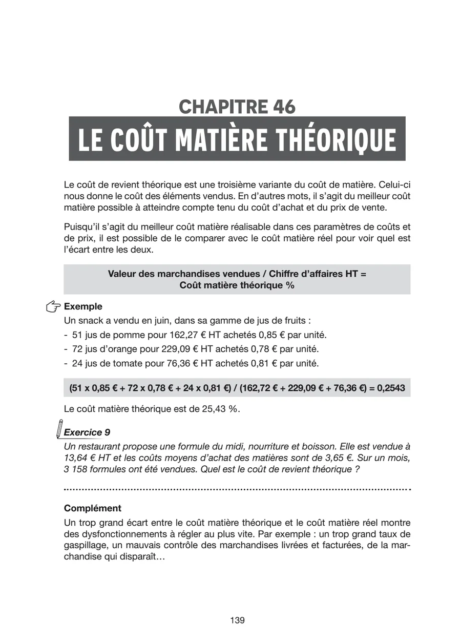 Chapitre 46, Le coût matière théorique