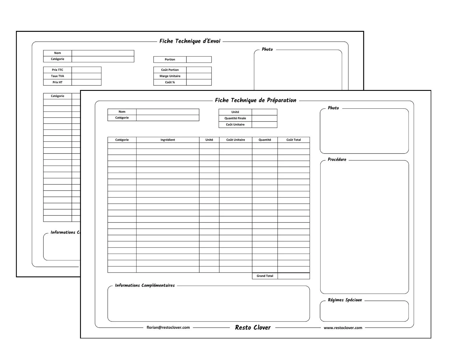 Modèles imprimables de fiche technique d'envoi et de fiche technique de préparation