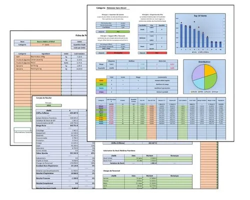Vue des tableurs Excel du pack Pilotez votre Restaurant